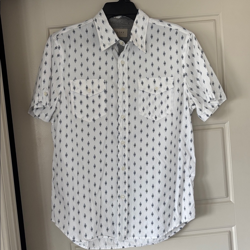 Jachs New York White and Black Geometric Short Sleeve button down Shirt medium-